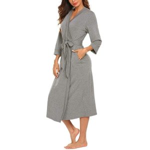 Women's Grey Cotton Bathrobe