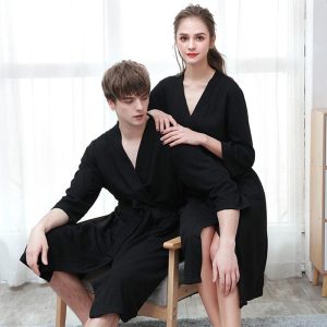 Women's Black Cotton Bathrobe