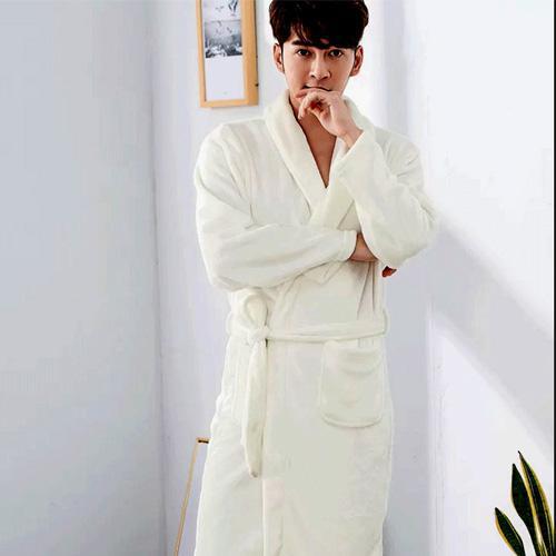 Men's White Fleece Bathrobe