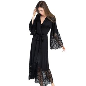 Long Black Lace Robe