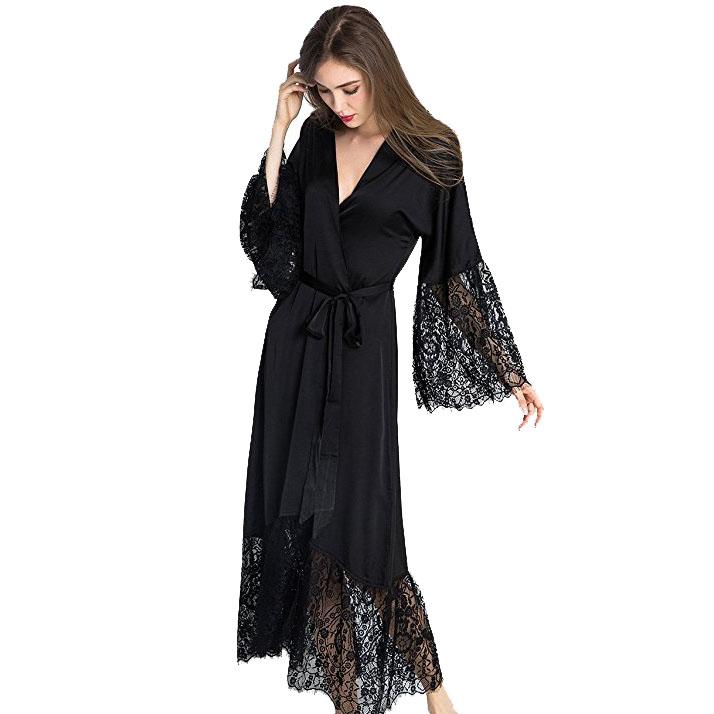 Long Black Lace Robe