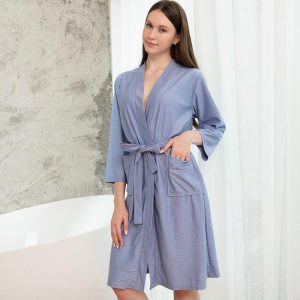 Women's Blue Waffle-Weave Robe