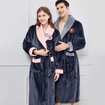 Women's Grey and Pink Fleece Bathrobe