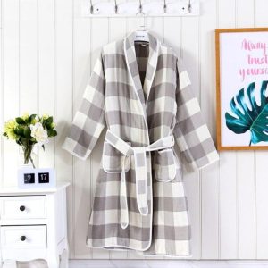 Women's White Plaid Flannel Robe