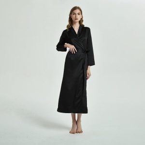 Long Black Satin Robe