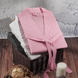 Pink Waffle-Weave Bathrobe