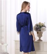 Midnight Blue Silk Robe and Chemise Set