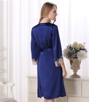 Midnight Blue Silk Robe and Chemise Set
