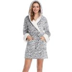Short grey fleece bathrobe