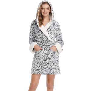 Short grey fleece bathrobe