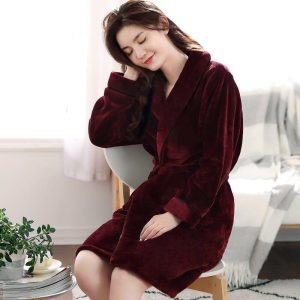 Burgundy Fleece Bathrobe
