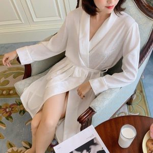 Long White Satin Robe
