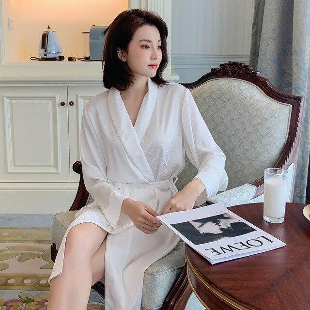Long White Satin Robe - Image 2