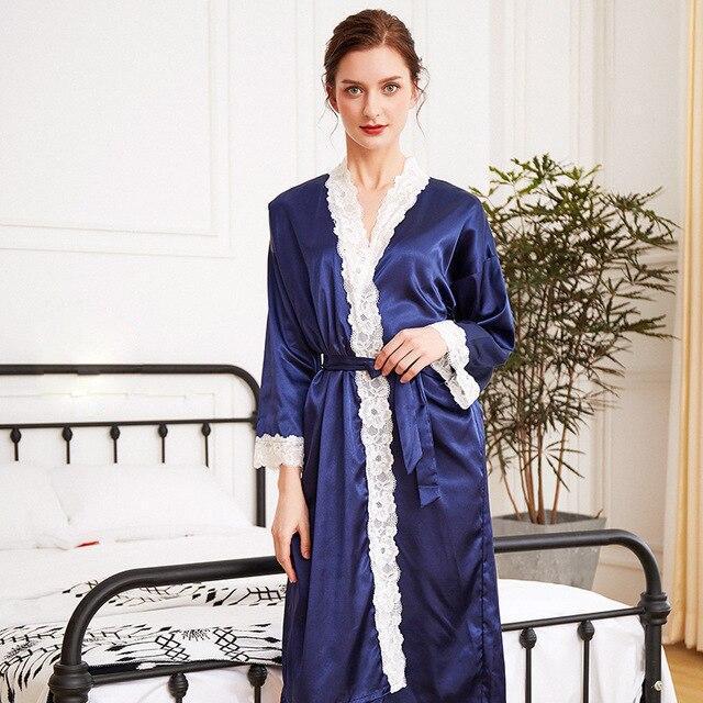 Dark Blue Satin Robe - Image 2