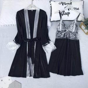 Black Satin and Lace Robe