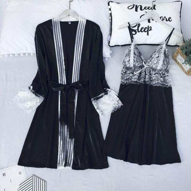 Black Satin and Lace Robe