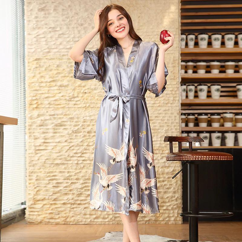 Women's Silver Satin Robe - Image 2