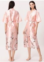 Women's Long Pink Satin Robe