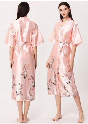 Women's Long Pink Satin Robe