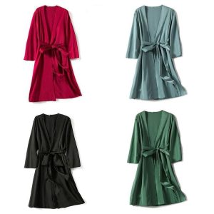 Women's Black Satin Robe