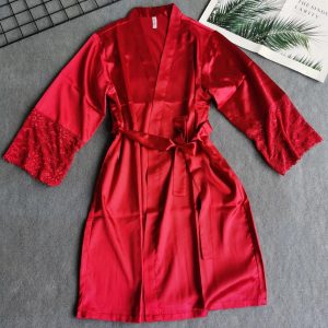 Women's Red Mid-Length Satin Robe