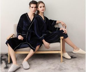 Navy Blue Velour Robe
