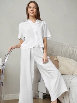"White" Pleated Flowy Pajama Set