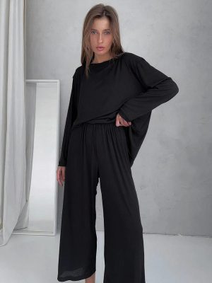 "Swallow" Satin Pajamas – Black