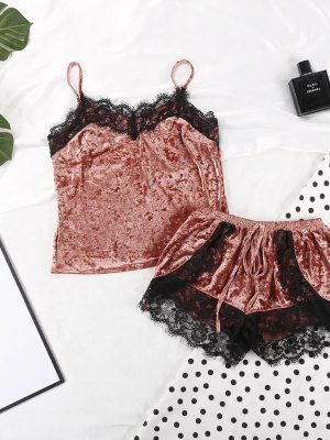 "Pink" Satin Lace Short Pajama Set
