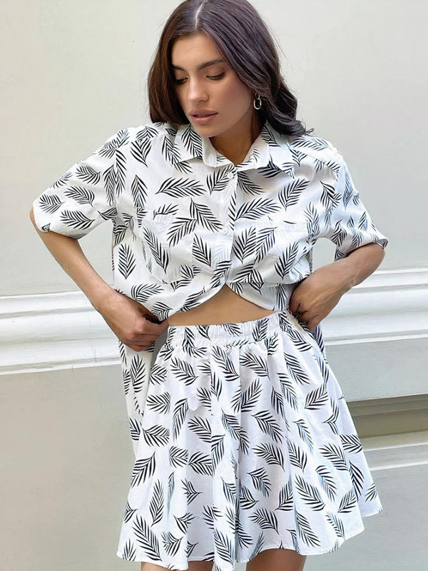 Women's Satin Wrap-Front Leaf-Print Pajamas