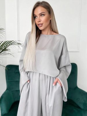 Luxury Silver-Grey Satin Pajamas