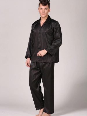 Men's Striped Satin Pajamas "Black"