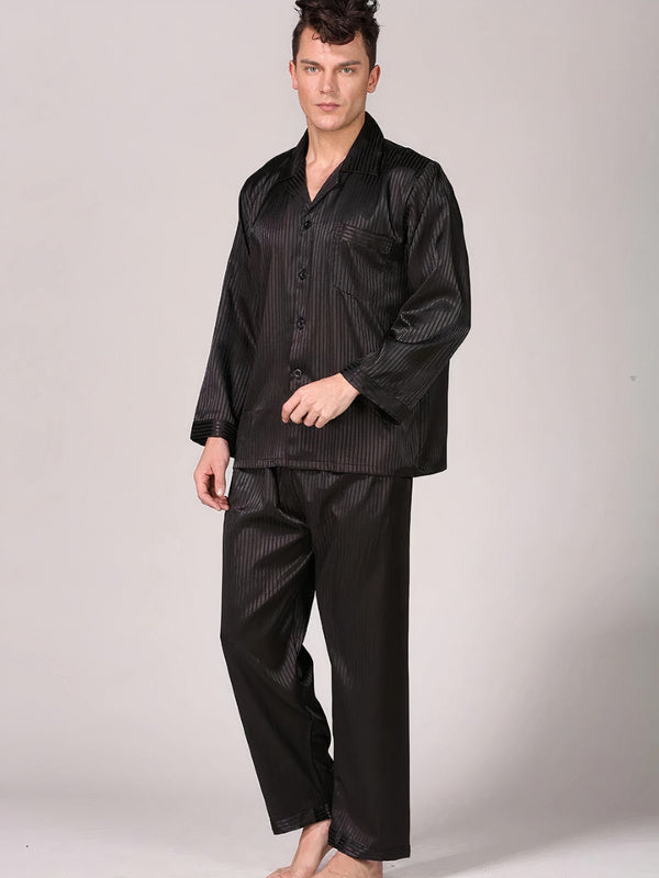 Men's Striped Satin Pajamas "Black"