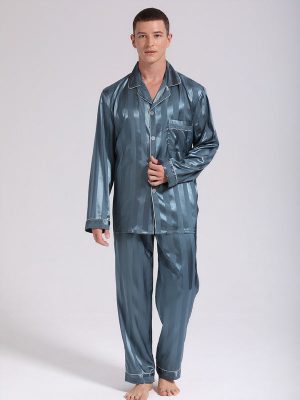 Men's Striped Satin Pajamas "Ocean Blue"
