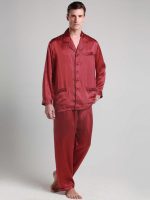 Men's Long Silk Pajamas with Contrasting "Red" Trim