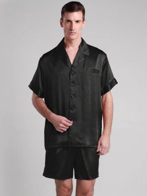 Classic Men's Luxury Silk Short Pajama Set – Black