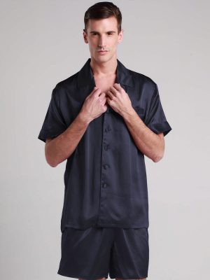 Classic Men's Luxury Silk Short Pajama Set – Navy Blue