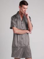 Classic Men's Luxury Silk Short Pajama Set – Grey