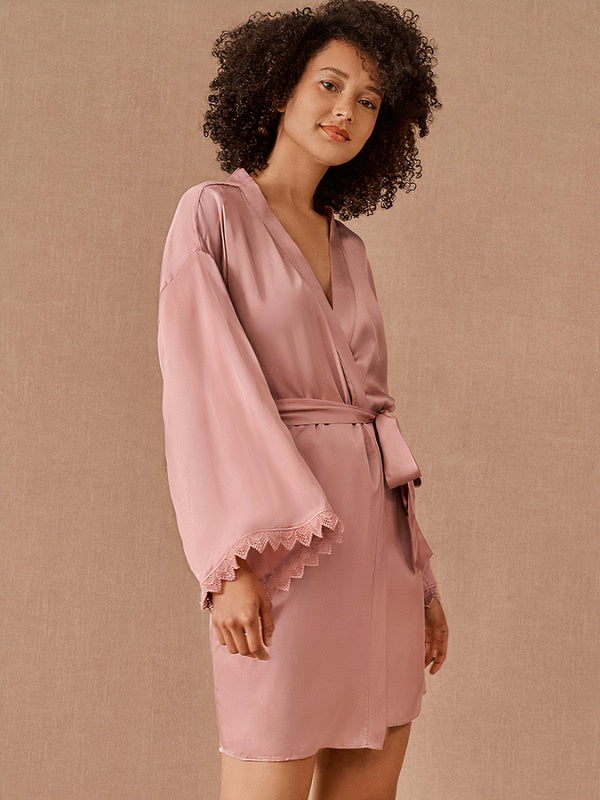 Women's Satin Wide-Sleeve Robe "Pink Kimono"