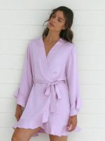 Women's "Lavender" Satin Ruffled Robe
