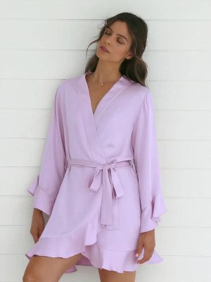 Women's "Lavender" Satin Ruffled Robe