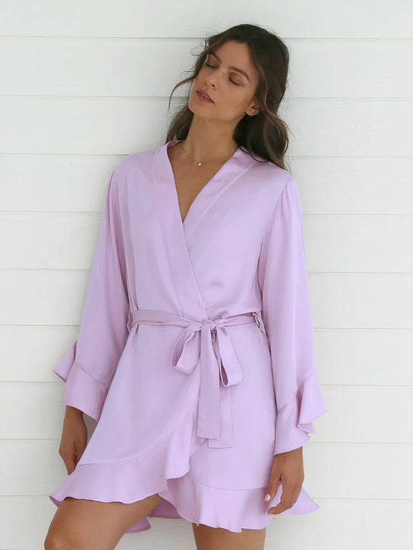 Women's "Lavender" Satin Ruffled Robe
