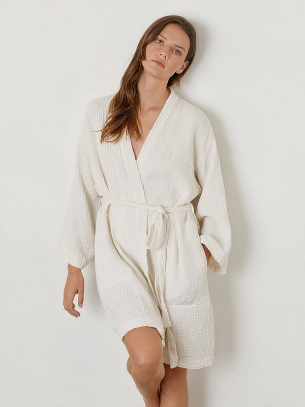 Women's White Cotton Winter Dressing Gown