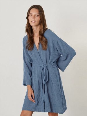 Women's Cotton Winter Dressing Gown – Blue