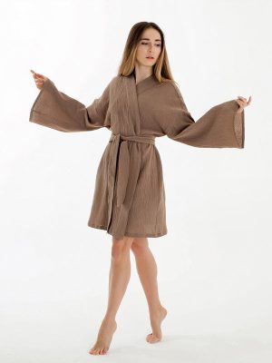 Women's Belted Kimono-Style Robe – Brown