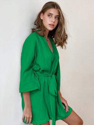 Women's Green Cotton Dressing Gown