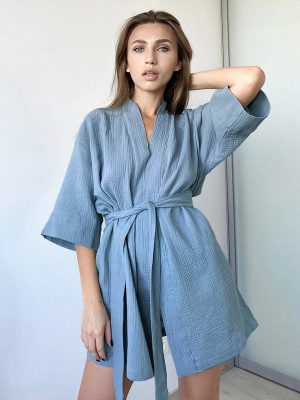 Women's Cotton Dressing Gown "Blue"