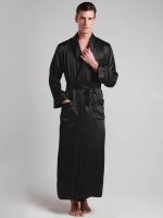 Men's Silk Dressing Gown – Classic Length – Black