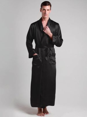Men's Silk Dressing Gown – Classic Length – Black
