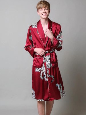Men's Satin Robe – "Red" Tiger Print